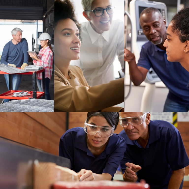 Collage of professionals working